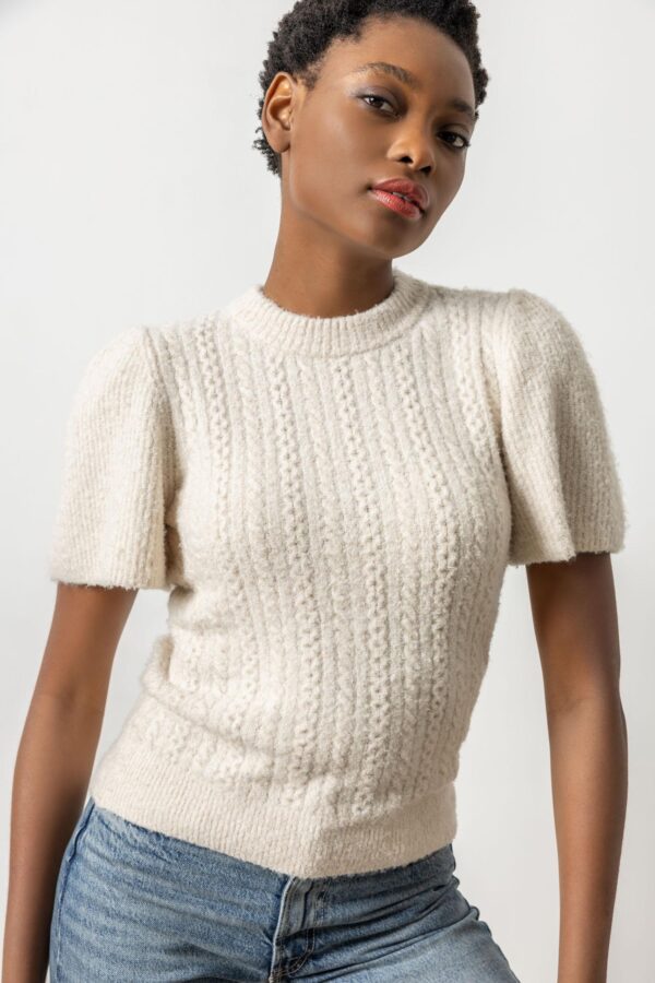Crew Neck Flutter Sleeve Sweater - Image 3