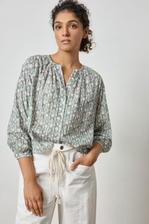 Long Sleeve Shirred Blouse