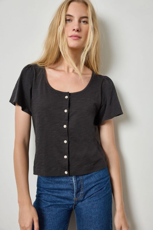 Button Front Flutter Sleeve