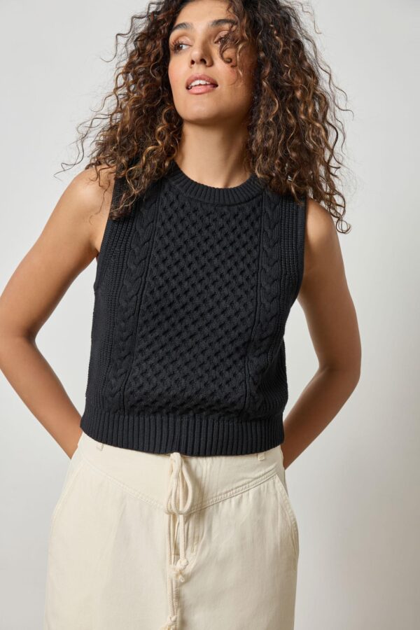 Cropped Cable Tank Sweater - Image 3