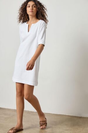 Elbow Sleeve Split Neck Dress