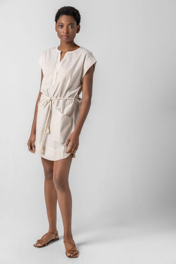 Striped Split Neck Dress - Image 5