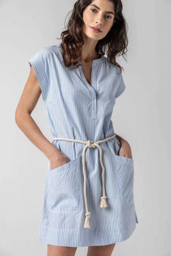 Striped Split Neck Dress - Image 2